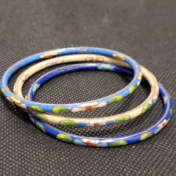♥️HOST PIC♥️ Vintage Jewelry Cloisonne Bracelets Set of 3, Vintage Bangle - Picture 7 of 11